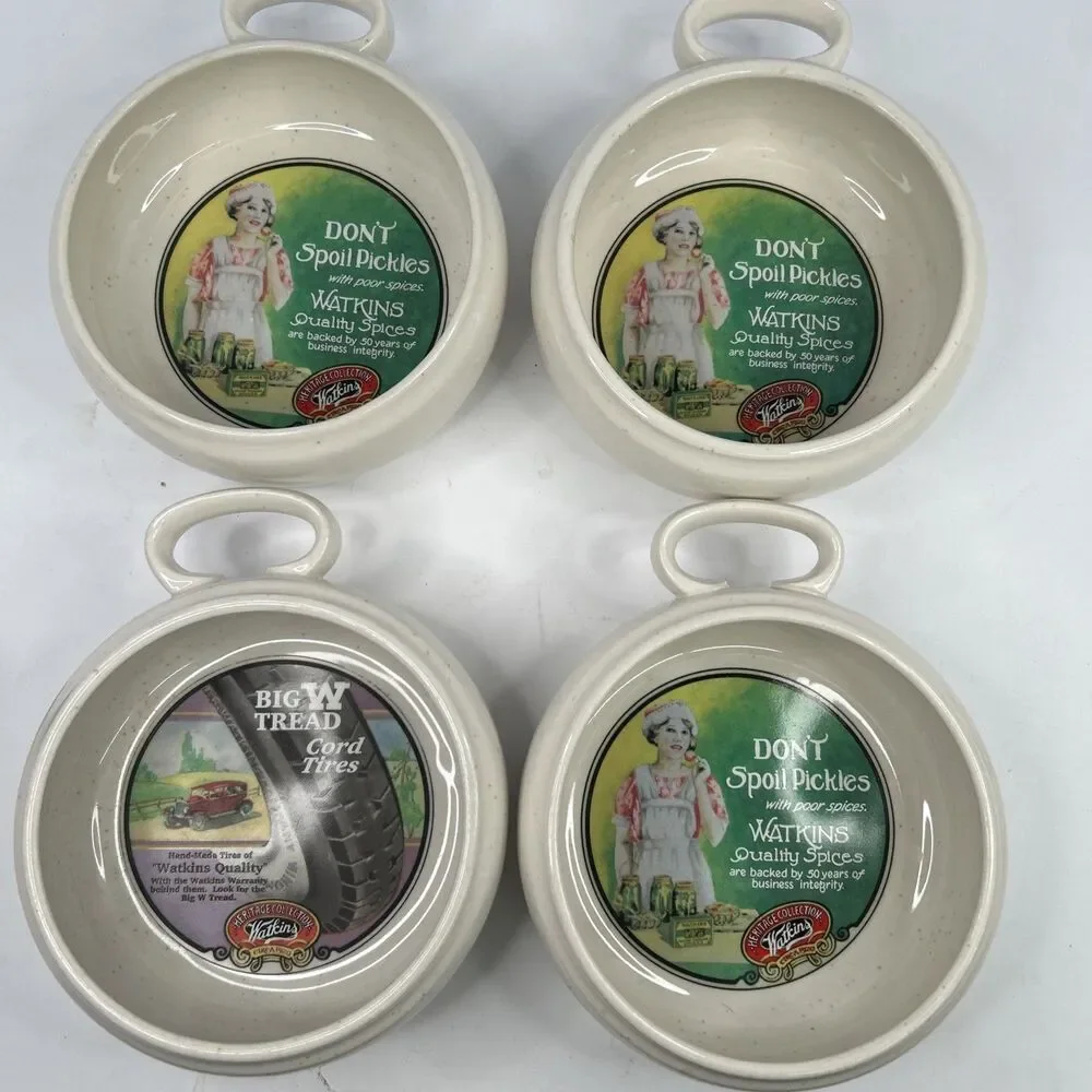Vintage 1992 Watkins Heritage Collection Ceramic Handled Soup Bowls Set of 4